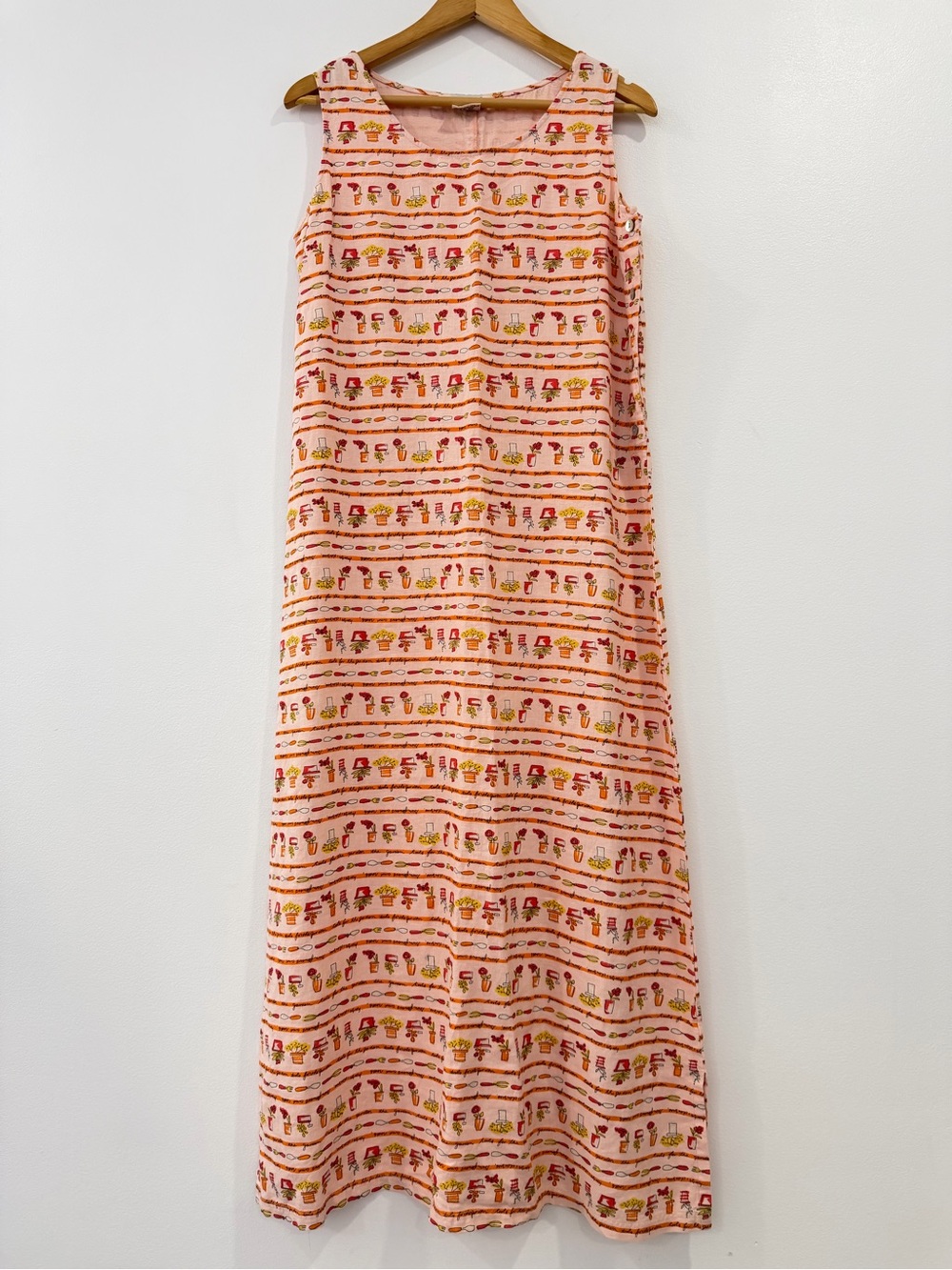 Outfit JPR Pink Linen Garden Print Dress Cottagecore Sleeveless‎ Small